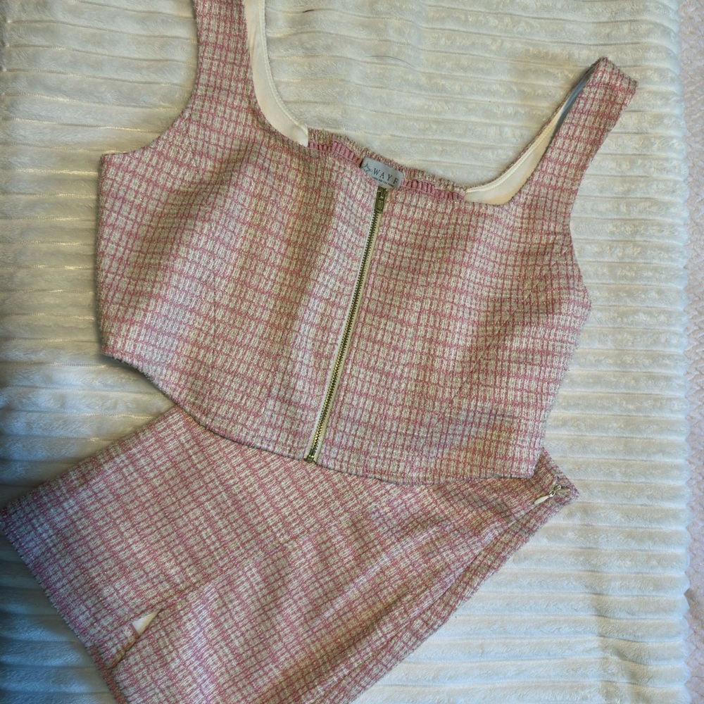 Pink and White Tweed Crop Top